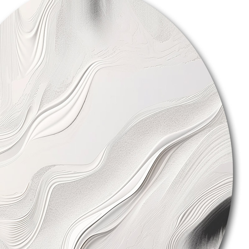 Blanc et gris ondulations de pierre V - art mural rond en marbre abstrait, H 16 po x l 16 po x P 1 po