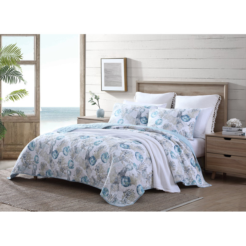 King Size Blue Cotton Reversible Quilt Set