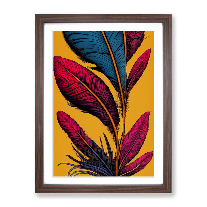 Urban Feather - Wall Art, 66cm H x 48cm W, Walnut Picture Frame, White