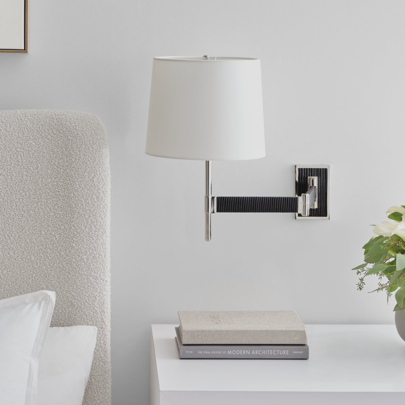 Suzanne Kasler Elle Swing Arm Sconce, Polished Nickel/Black Rattan