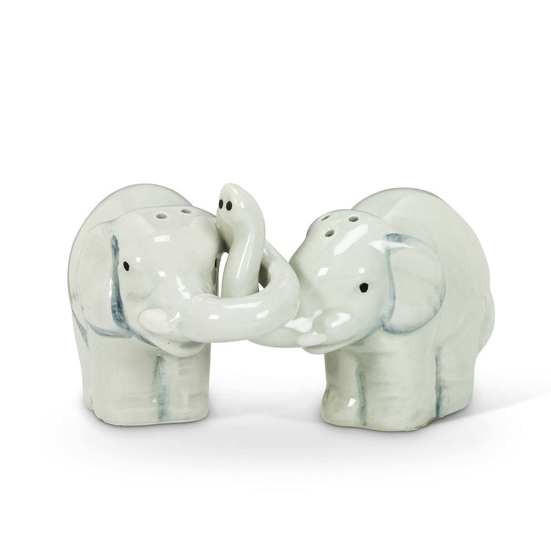 Gray Ceramic Hugging Elephants Salt and Pepper Shaker Set