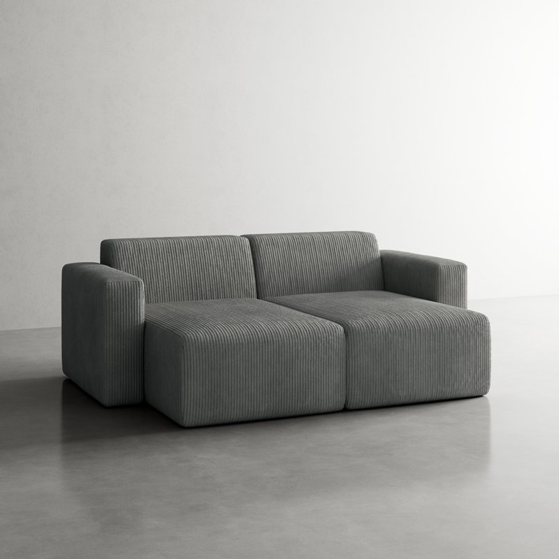 Canapé modulaire rembourré en velours côtelé 2 pièces Berlare - entièrement compressé, aucun assemblage requis, Gris