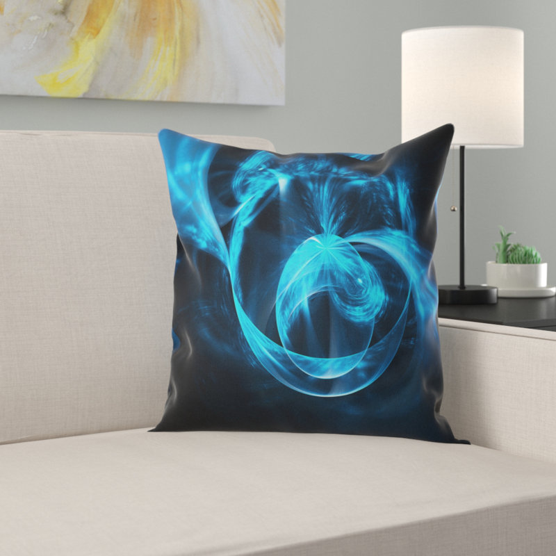 Fractal 3D cerclées vagues bleues - coussin imprimé abstrait, 16 po x 1 po, Coussin décoratif