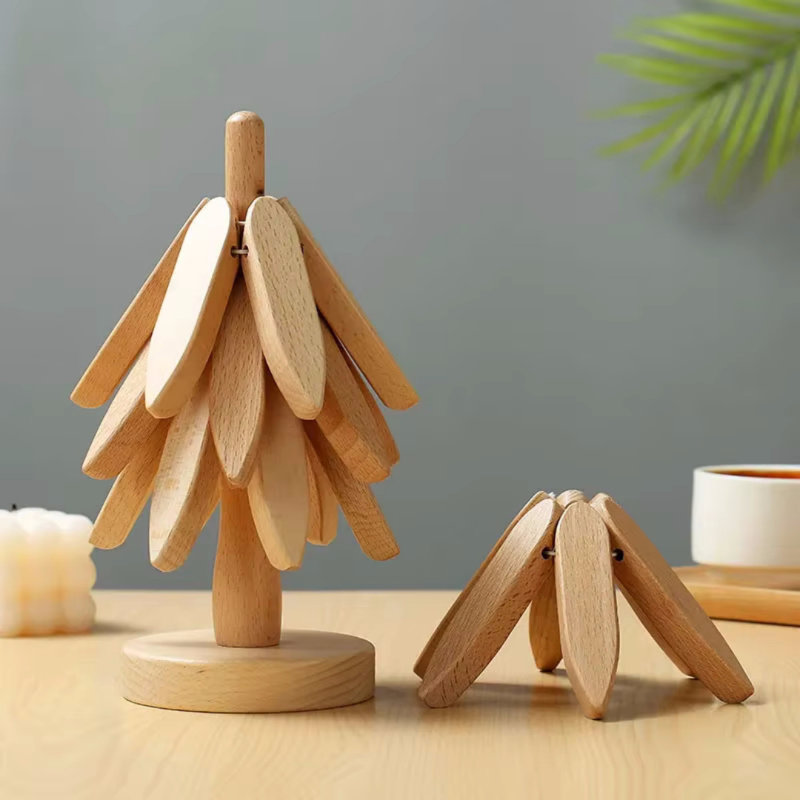Ensemble de sous-verres en bois de noyer, Bois naturel