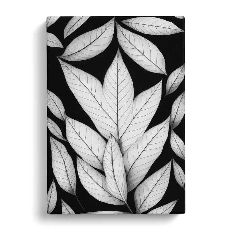 A Monochrome Leaves No.3 - Single Picture Frame Print, Wrapped Canvas, 50cm H x 35cm W x 3cm D