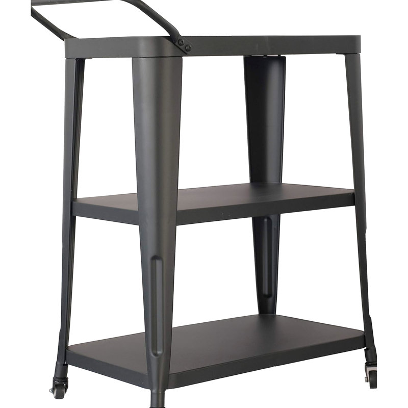 Chariot de salle à manger industriel à 3 niveaux en noir avec roues pivotantes et construction entièrement en métal, convenant à une fête ou à une cuisine, H 33,7 po x l 23,8 po x P 13,8 po, roues à cadre requises, grande pièce