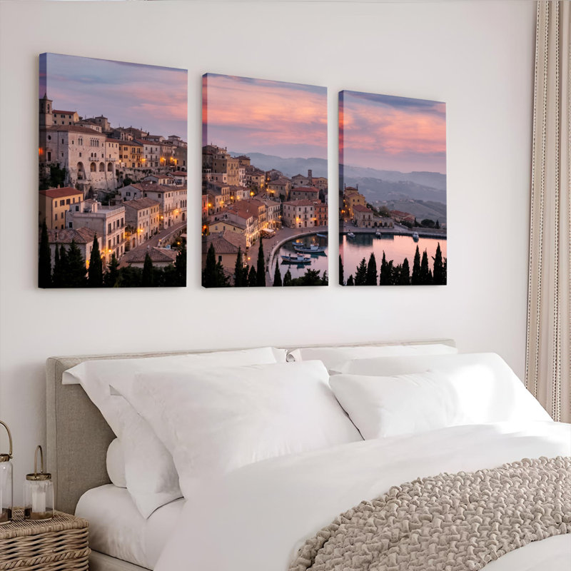 Ensemble de 3 tableaux sur toile « Sunset Town Art » pour la décoration du salon et de la chambre à coucher., 1218
