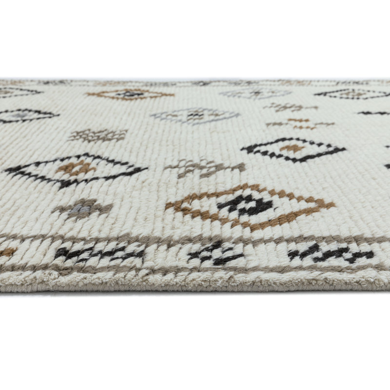 Rivah Hand Tufted Geometric Area Rug in Ivory/Brown/Black, Rectangle 5' x 8'