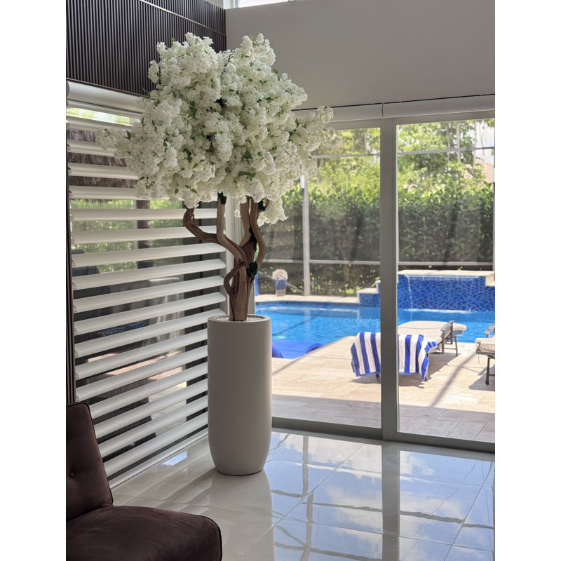 White Cherry Blossom Tree In Matte Planter, Gray