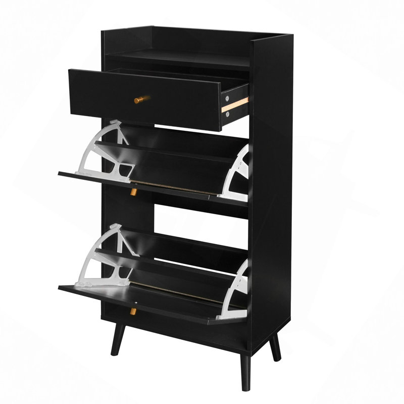 Shoe Storage, Rattan, Allen 2 Door 1 Drawer Cabinet, Shoe Rack, Double Layer, Suitable For Entrance, Black
