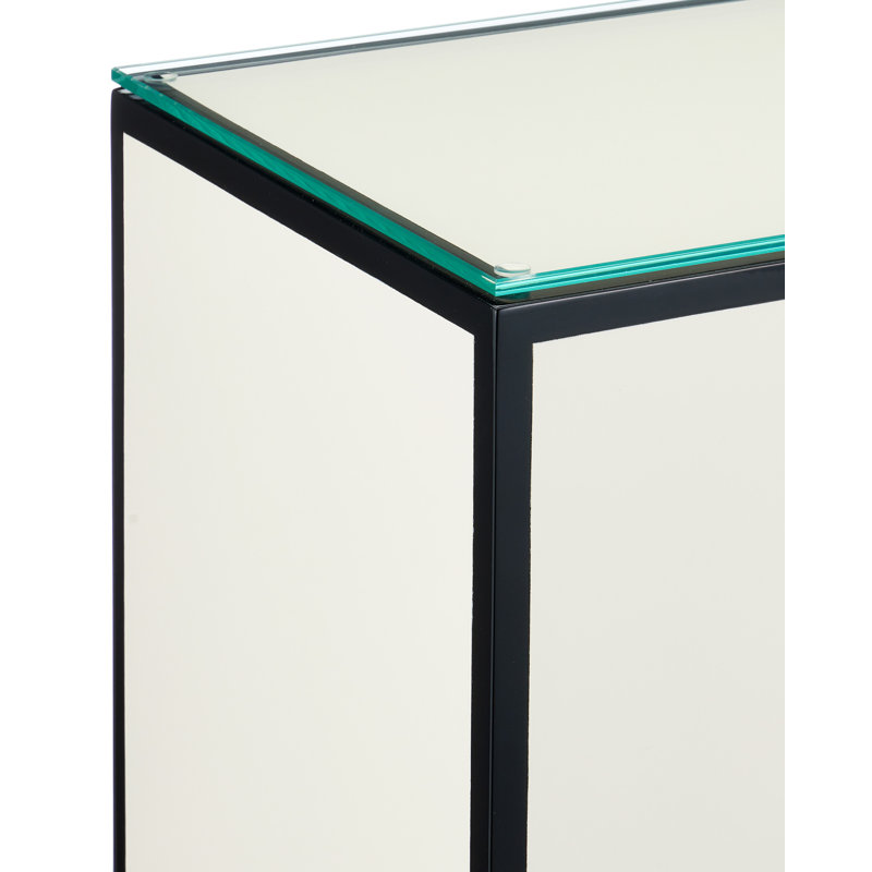Lacquer Glass Top End Table, White/Black