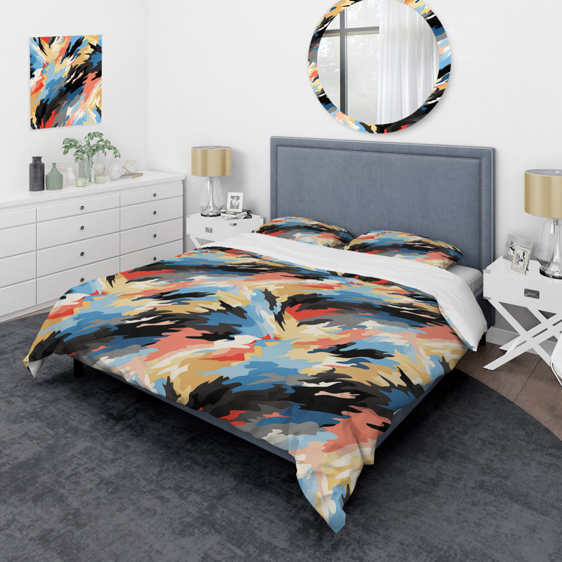 Ensemble de housse de couette tribal rose et bleu III, Housse de couette pour très grand lit et 2 très