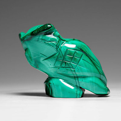 Genuine Polished Malachite Owl Carving (211.7 Grams)