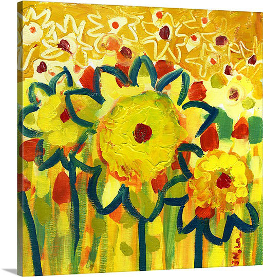 Noleen Parmi les tournesols n ° 1, reproduction d'art sur toile, H 30 po x l 30 po x P 1,25 po