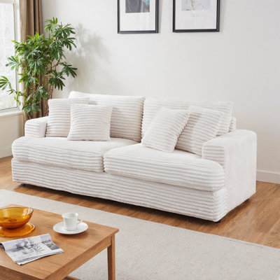 79" Corduroy Sofa, Orange 3-Seater with 4 Matching Pillows, Modern Living Room Couch, Comfortable & Spacious Seating