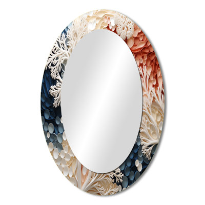 Pink And White Coastal Coral Collage II - Large Oval Wall Mirror On Metal