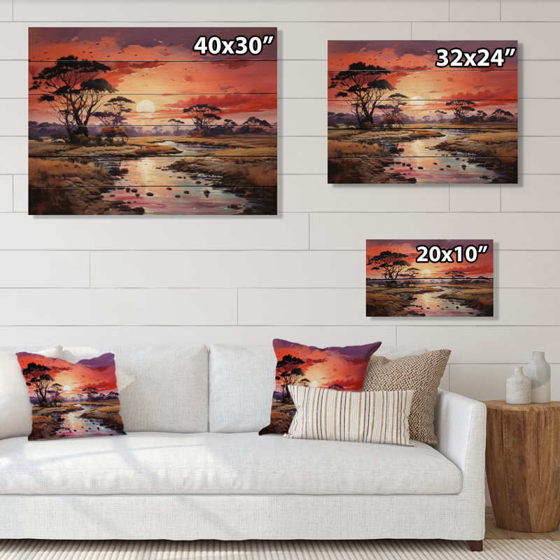 «Afrique Serengeti Sunrise II», reproduction sur bois sans cadre, H 24 po x l 32 po x P 0,78 po