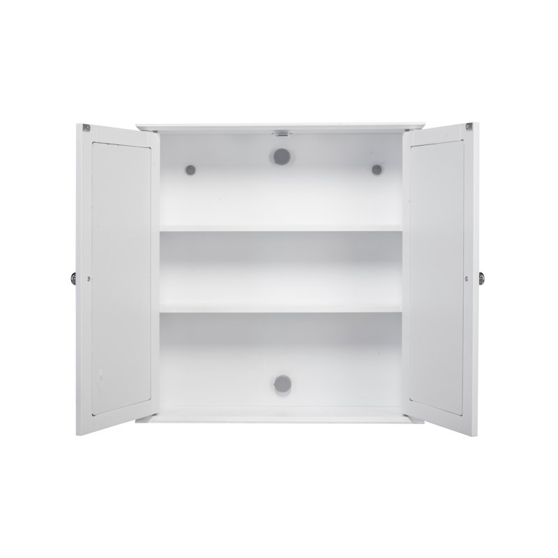 Ashby Wall Mounted Wooden Bathroom Mirror Cabinet - White, White