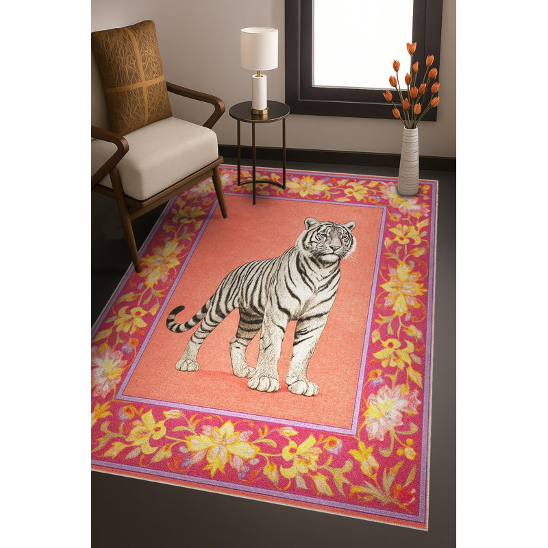 Tapis tissé à motif de tigre orange Mosso, 2' x 2'11"