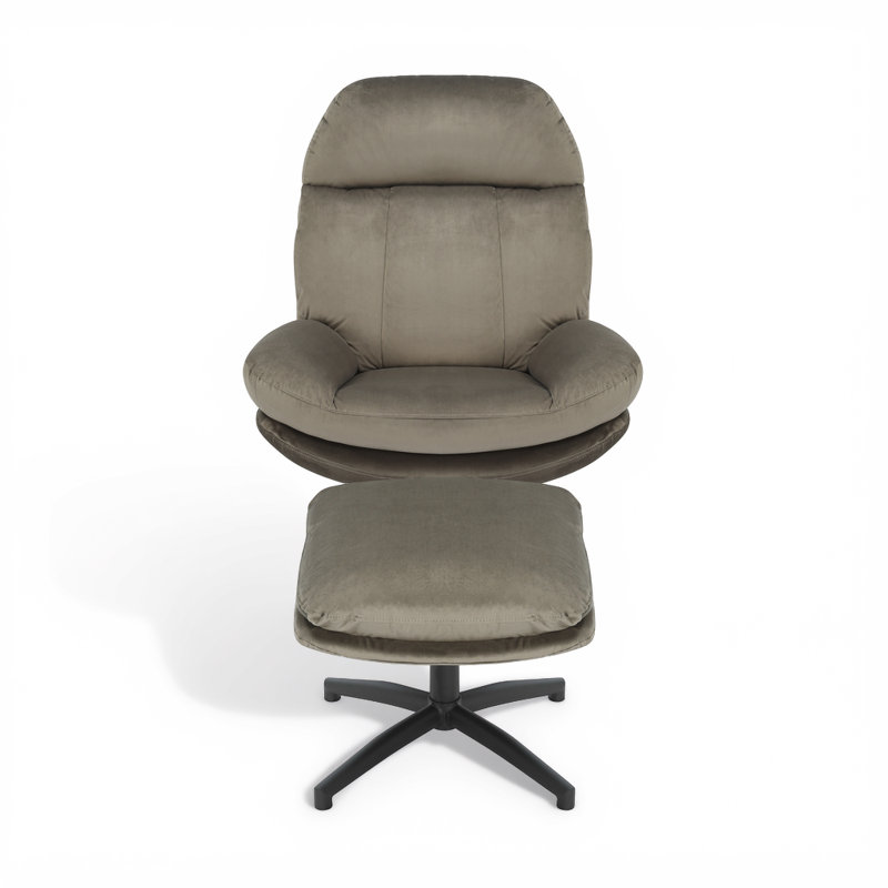 Velvet Swivel Armless With Footstool, Light Grey