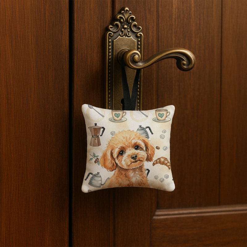 Ornement carré en tissu 3,5 x 3,5, Caniche jouet abricot