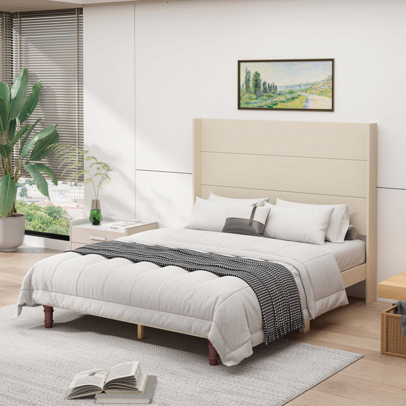 Lit plateforme élégant, Beige, Grand