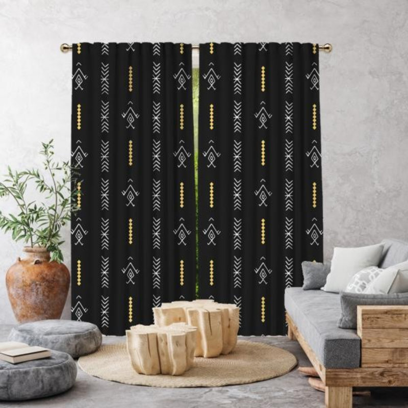 Rideau en polyester Angeni, Noir / blanc