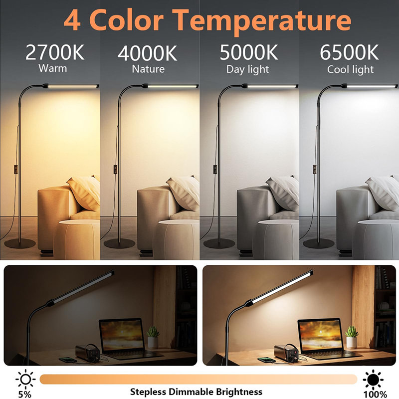 Lampe sur pied 18W 112 LEDs, lumière de maquillage à cils à intensité variable, 3000K-6000K avec port USB pour lampe de salon