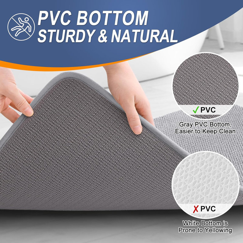 Thick Memory Foam Bath Rug Soft Absorbent, Gray, Single - 30" L x 20" W
