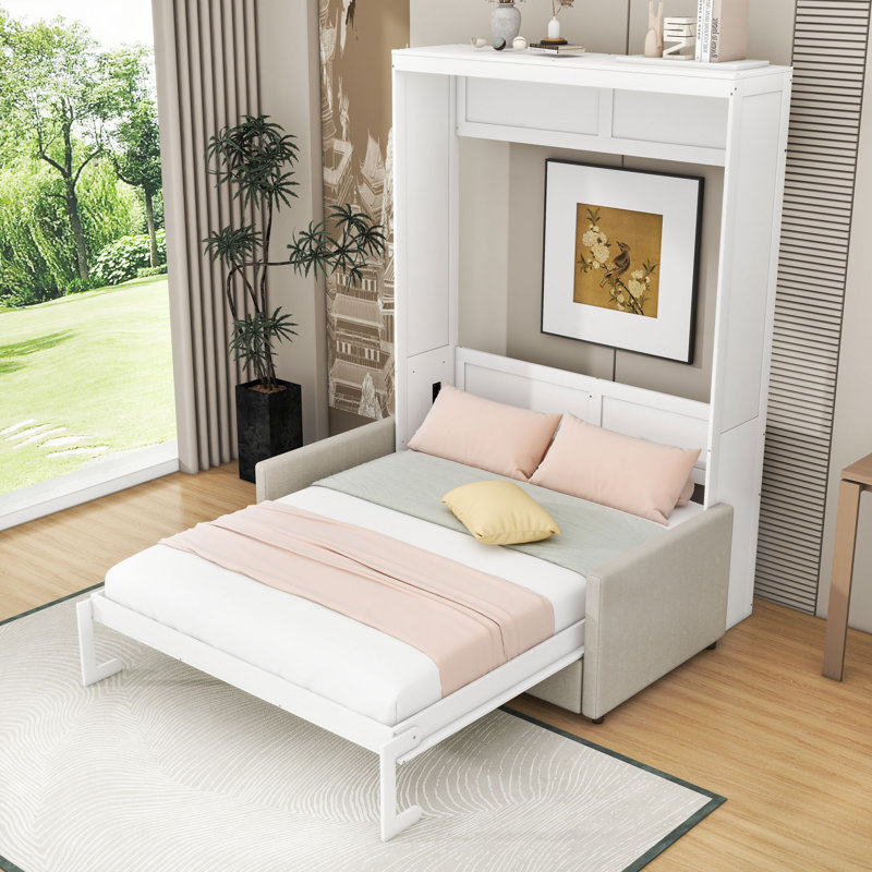 Lit escamotable double avec canapé Artemiy, Blanc