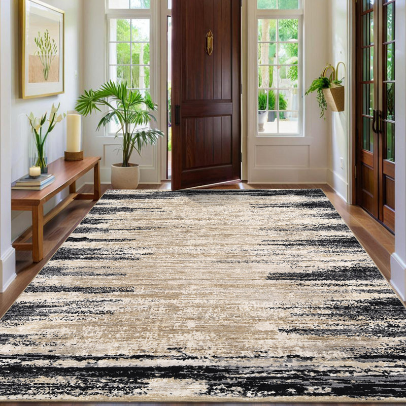 Abstract Machine Washable Rug with Rubber Backing for Living Room Modern Non-Slip Dining Room Rug Easy-Cleaning Floor Carpet for Bedroom Office