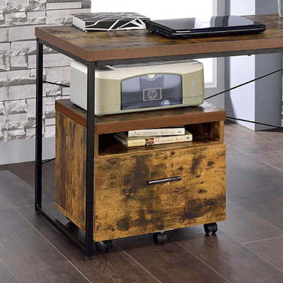 Classeur rustique à 1 tiroir en chêne vieilli et noir - avec compartiment ouvert, 1 tiroir facile à déplacer, 18,5 po x 19,5 po 16,5 po, tablettes de rangement, l 16,5 po de profondeur
