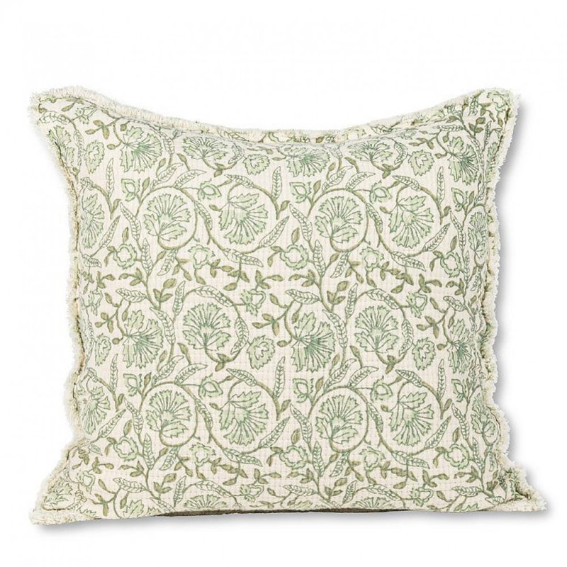 Square Floral Cushion, Green/White Floral