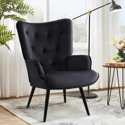 25.5'' Wide Modern Wingback Chair  Velvet Upholstered Tufted Armchair with Metal Legs