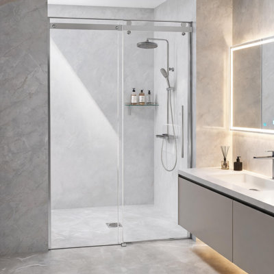 Porte de douche chromée sans cadre de 147 à 150 cm (58 à 59 pouces) avec verre trempé transparent et quincaillerie en acier inoxydable
