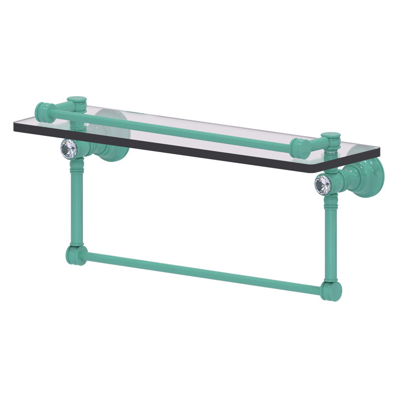 Tablette flottante en cristal avec barre à serviettes Carolina, H 7,4 po x l 16 po x P 5,54 po, Vert écume de mer