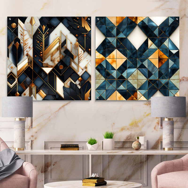Alton - Ensemble de 2 peintures murales abstraites en acrylique sur verre marbré, H 36 po x l 73 po