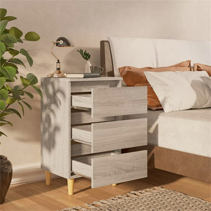 Solihull Bed Cabinet with Solid Wood Legs, Black, 1