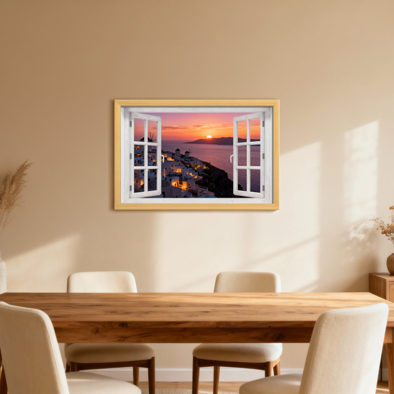 Paysage et nature Coucher de soleil sur un village côtier, H 30 po x l 20 po, Toile tendue, Ne s’applique pas