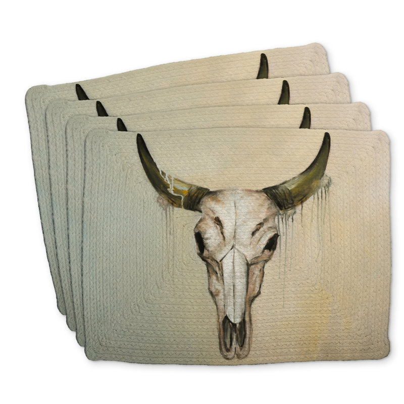 Ensemble de 4 napperons en polyester tressé crâne décoloré