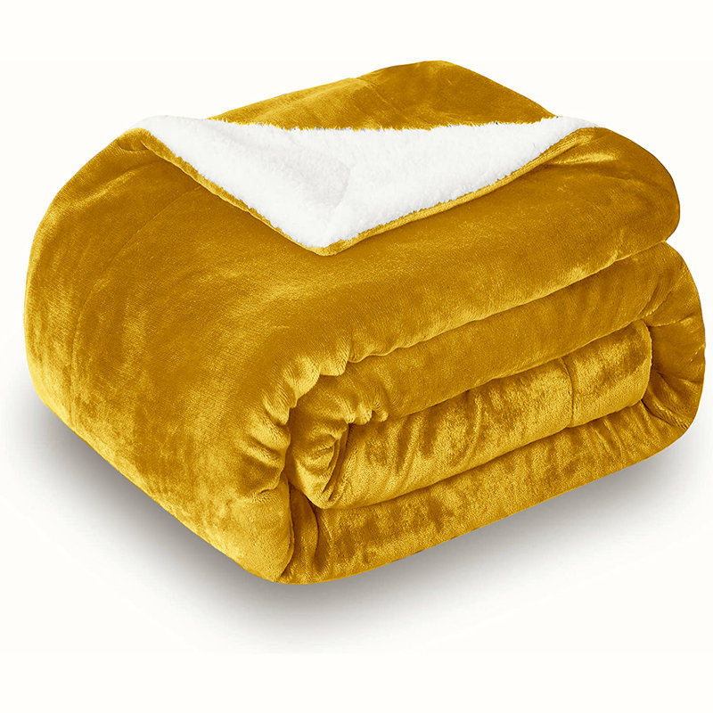 Hanae Sherpa Fleece Thick Blanket Bed Throws, Yellow
