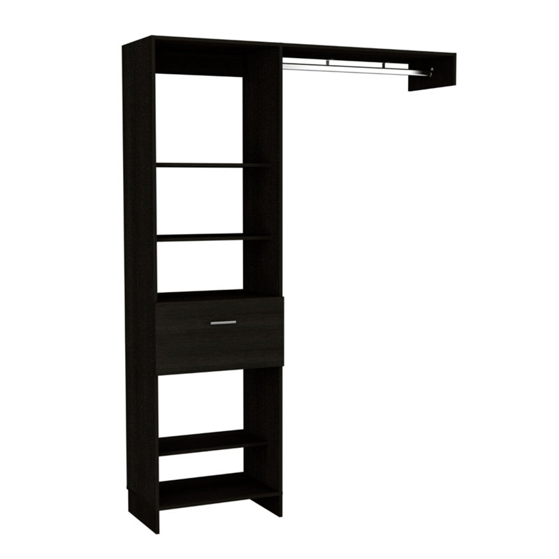 Système de garde-robe Manchester 150, tringle en métal, cinq tablettes ouvertes, un tiroir - noir
