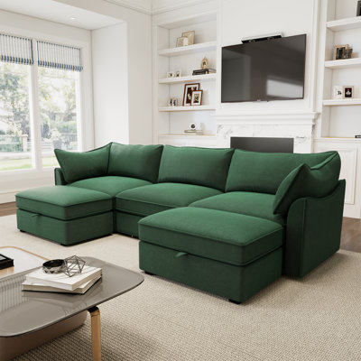U Shape Deep Seat Sofa Couch With Ottomans,Chenille