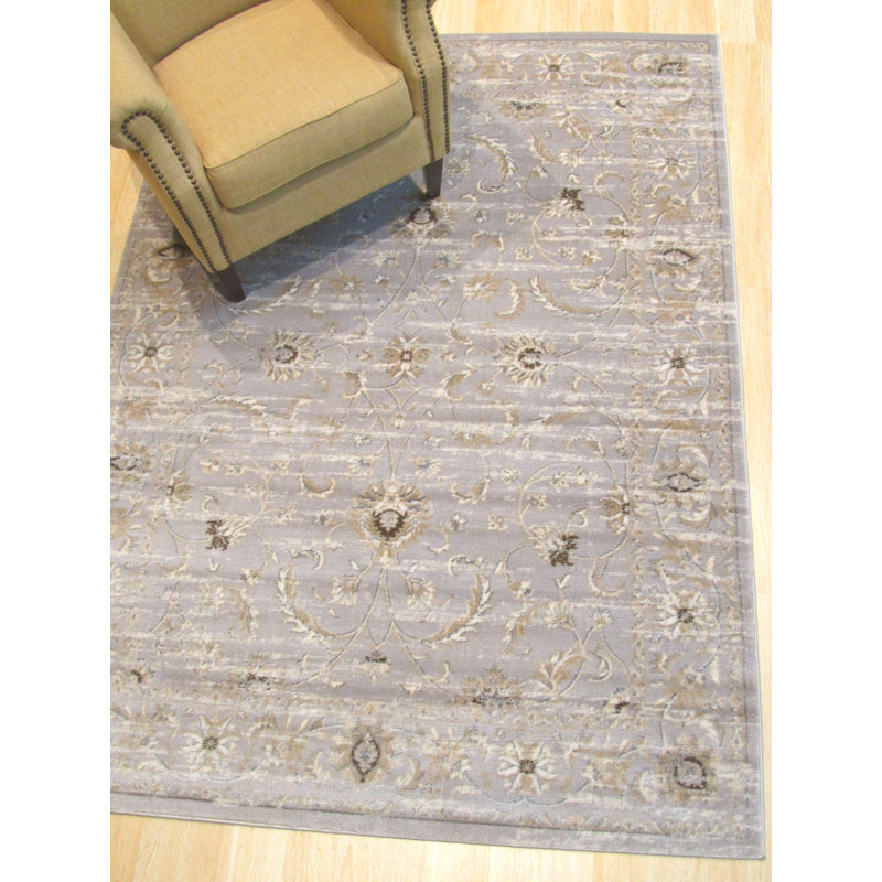 Tapis gris en polypropylène à motif oriental traditionnel Lecuyer, Rectangle 4 pi 3 po x 5 pi 10 po