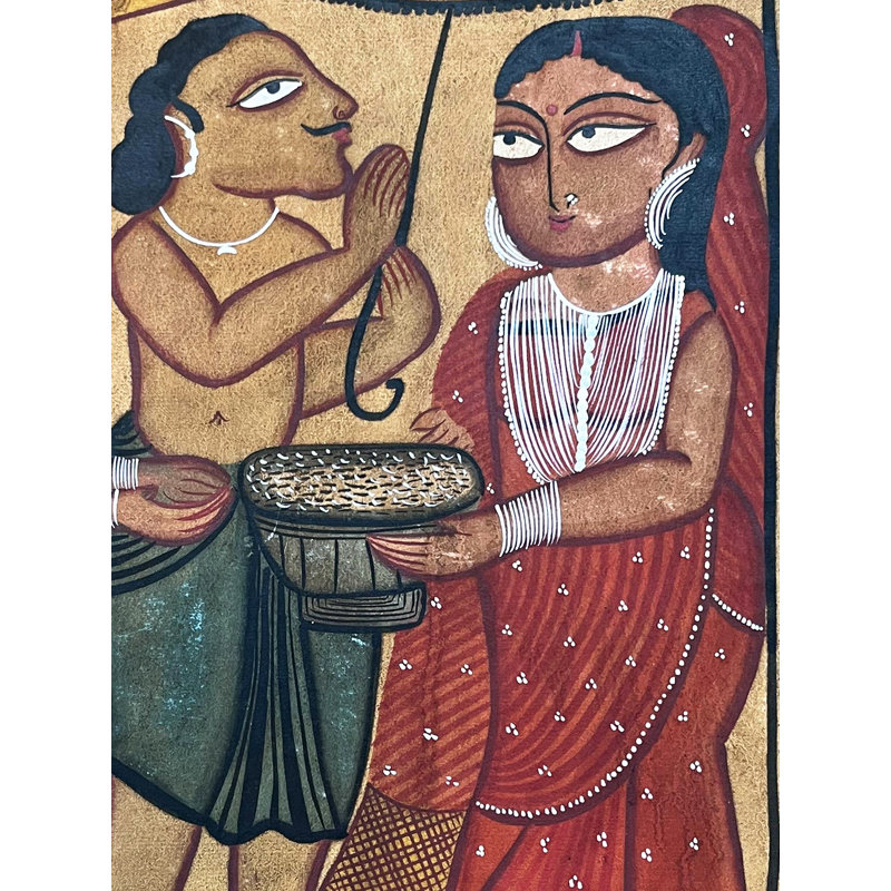 Kalighat prêteur d'argent | Couleurs de pierre sur toile faite à la main