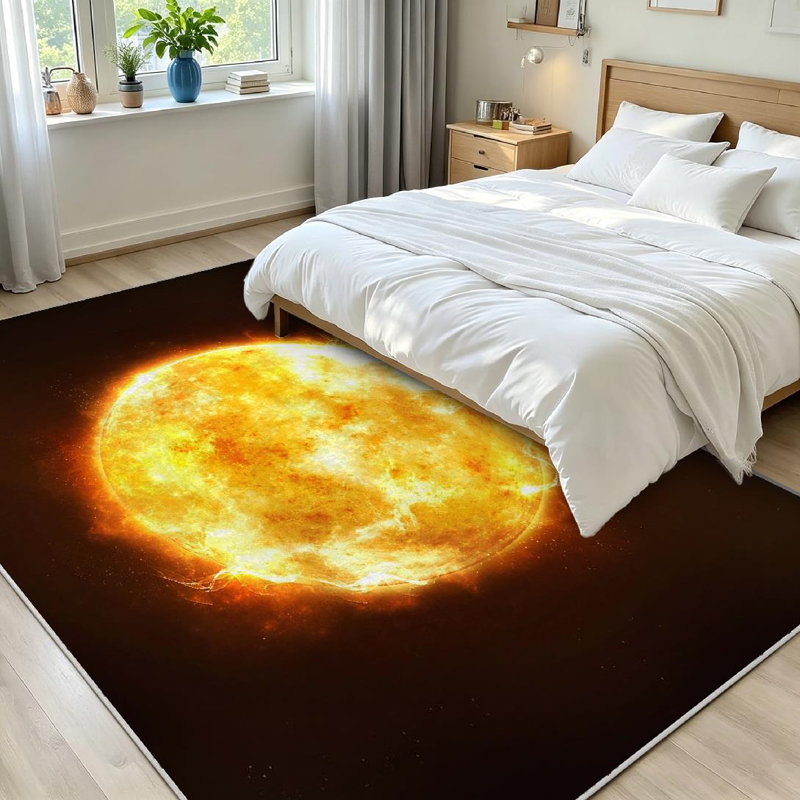Tapis orange orange lavable à la machine, brillant et chaud, Rectangle 71 po x 98 po