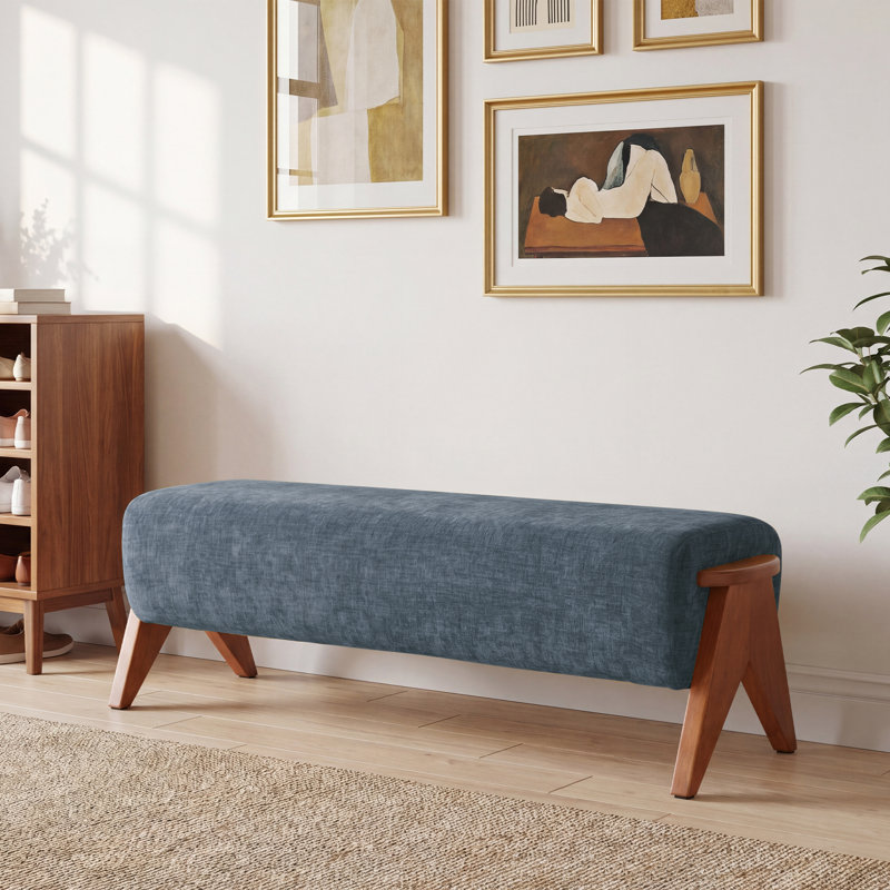 Banc en bois massif multifonctionnel Kyajah, Bleu