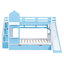 Lit superposé avec glissade en bleu - 2 tiroirs, 3 tablettes, bois massif pour plus de 6 tiroirs et tablettes. Pin. Conception amusante. Pendant 6 ans. Capacité de poids de 400 lb Pas de sommier ni de matelas. L 106,3 po x l 76,6 po x H 72,8 po-118104176-118104179
