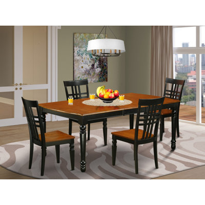5 Piece Dining Room Table Set Includes a Rectangle Kitchen Table with Butterfly Leaf and 4 Dining Chairs, 42x78 Inch, Black and Cherry
