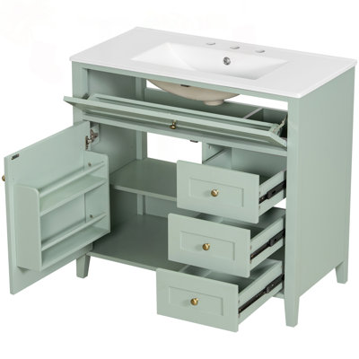 Meuble-lavabo vert 36 po avec lavabo, tablette réglable et 4 tiroirs